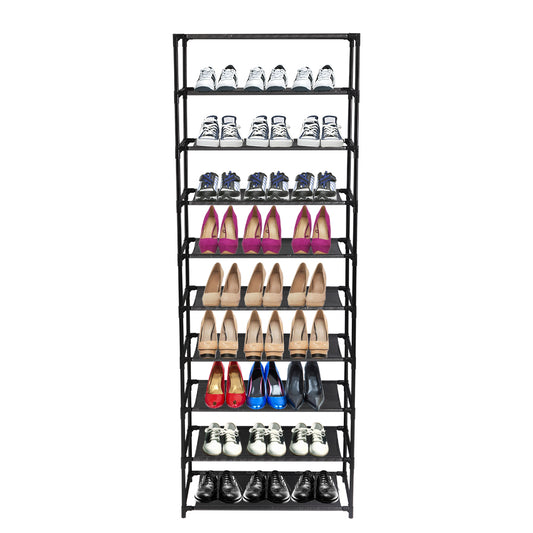 10 Tier Stackable Shoe Rack Storage Shelves - Stainless Steel Frame Holds 50 Pairs Of Shoes