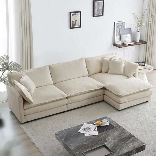 111.5“ Modular Sectional Sofa, Comfy Chenille Cloud Couch with Movable Ottoman, L Shaped Sectional Couches for Living Room